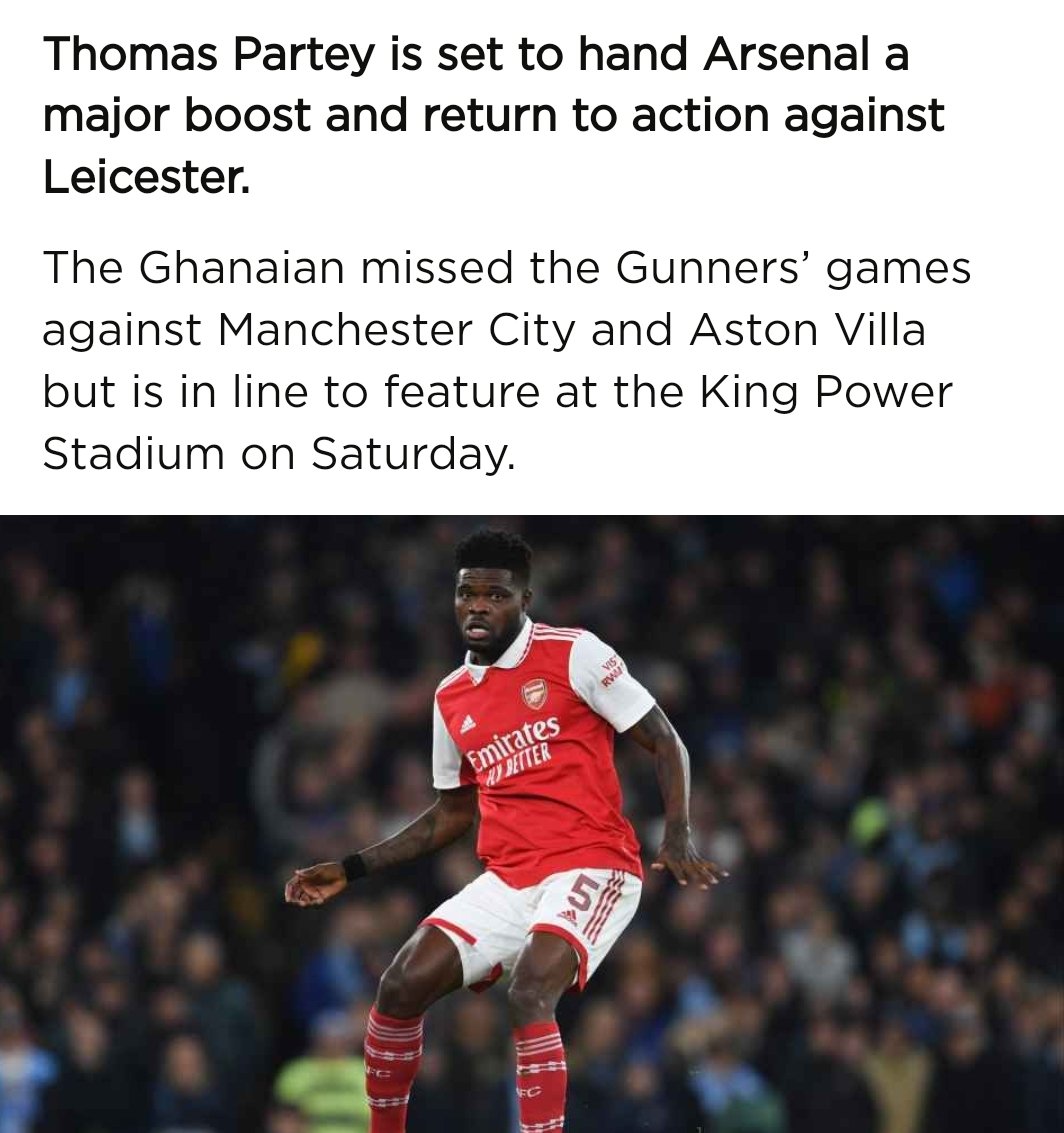 Armcha1rpundit's tweet photo. Mikel Arteta will be delighted to have Thomas Partey back after a thigh injury #arsenalfc #Arteta #Thomasparty https://t.co/AMcjcU9eZQ