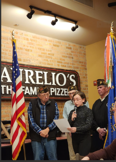 Homewood153's tweet photo. Congratulations to 6th-grader, Natalie Popelka! Her VFW Patriot’s Pen Contest essay, “My Pledge to Our Veterans,” won an award from Homewood VFW Post 8077. Her award was presented Monday night at Aurelio’s. Way to go, Natalie! #153Proud https://t.co/dM8jsqUAxR