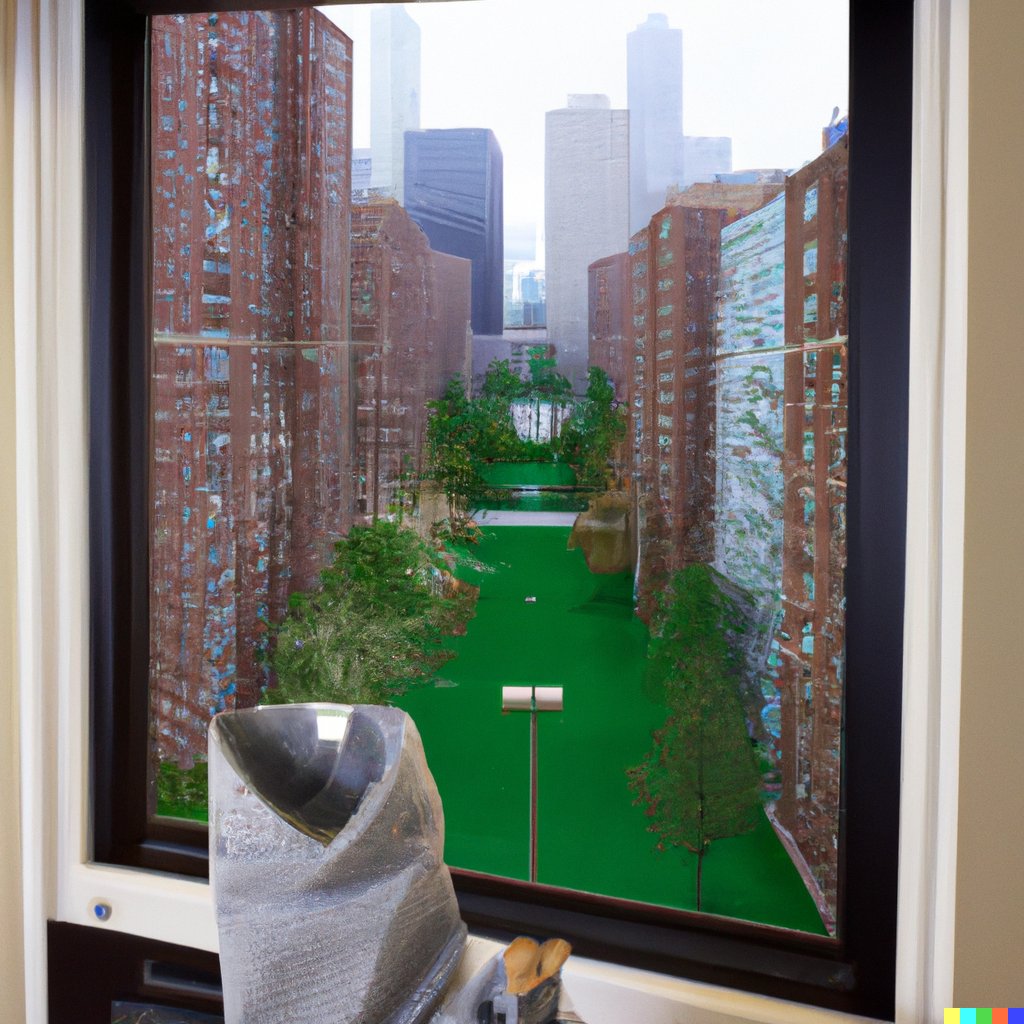 IndiciaLit's tweet photo. "uncanny view from a kitchen window into a windy city near a city park with a cigarette inside a sweatshirt like a hideout"

- weekly dall-e 2 image #23 https://t.co/3ceba89Rg3
