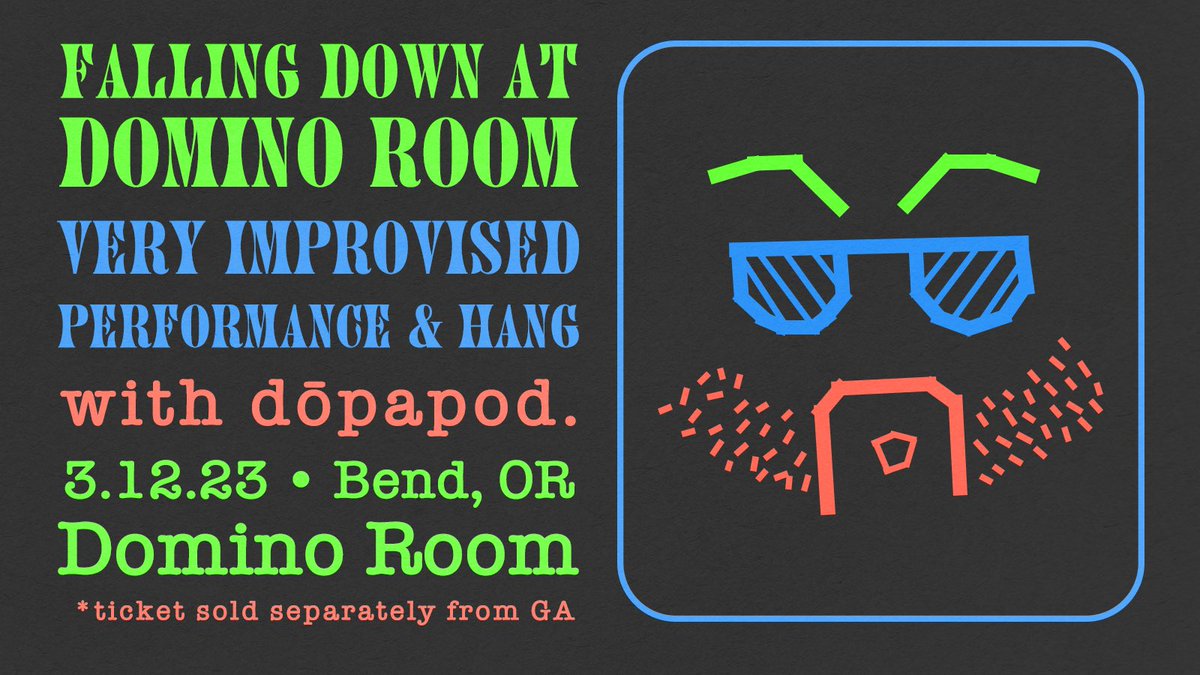 Dopapod (@dopapod) on Twitter photo Improvise and Socialize w/ Dopapod! Limited number of tickets are available for a Very Improvised Performance and Hang pre-show Sun. 3.12.23 @Dominoroom ! π« bit.ly/DopapodinBend *tix purchased separately from GA*
4:30pm - VIP Doors
7:30pm - GA Doors
ππβ¨π½πΎπ₯ππ Improvise and Socialize w/ Dopapod! Limited number of tickets are available for a Very Improvised Performance and Hang pre-show Sun. 3.12.23 @Dominoroom ! π« bit.ly/DopapodinBend *tix purchased separately from GA*
4:30pm - VIP Doors
7:30pm - GA Doors
ππβ¨π½πΎπ₯ππ