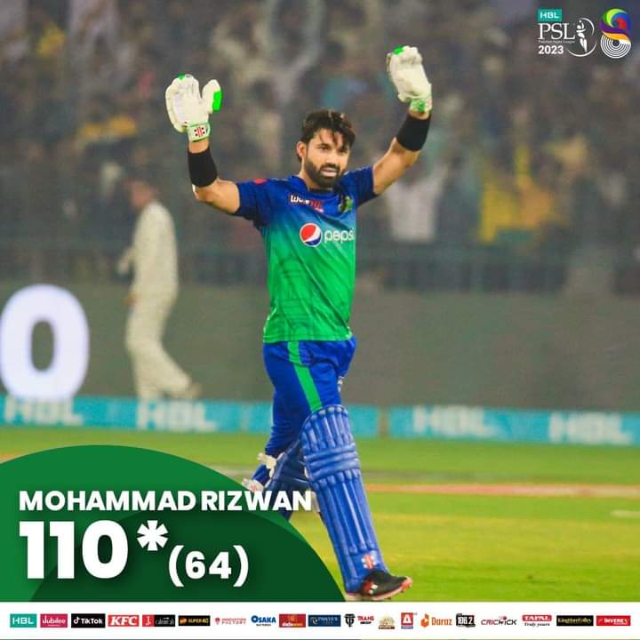 ShoaibShaBiii's tweet photo. #PSL2023Appreciation Tweet For Mohammad Rizwan. Excellent Captaincy from Rizwan led his Team from the Front and scored a superb hundred. Batters were attacking the bowling.Rizwan remained Calm, and even in the last over,he calmed Abbas Afridi, making him win the match👏❤️#PSL8 https://t.co/UVDkh9M1Kc