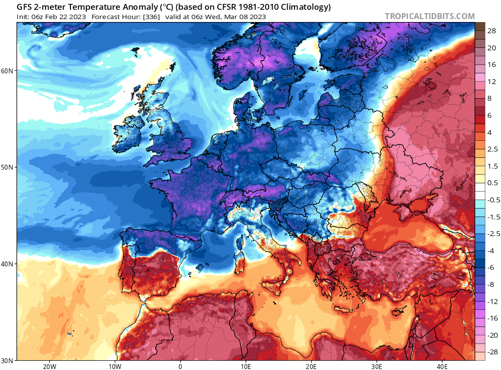 Sausius_wx's tweet photo. Bro the 00Z was once again drunk, predicting widely above average #tempratures across most of Europe at the end of the forecast period. The 06Z then was the polar opposite tho and the overall ensemble signal remains a signal for #cold, not warmth. #EUwx #LOCKITIN https://t.co/rEQwY1CSFn
