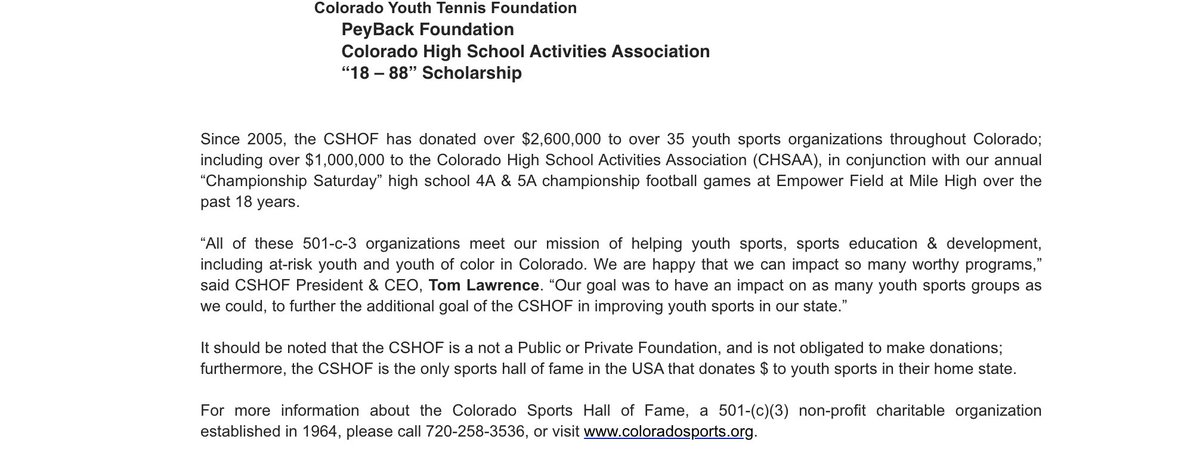 COSportsHoF's tweet photo. The Colorado Sports Hall of Fame Delivers $140,000 in Donations https://t.co/XMEVKydoGr