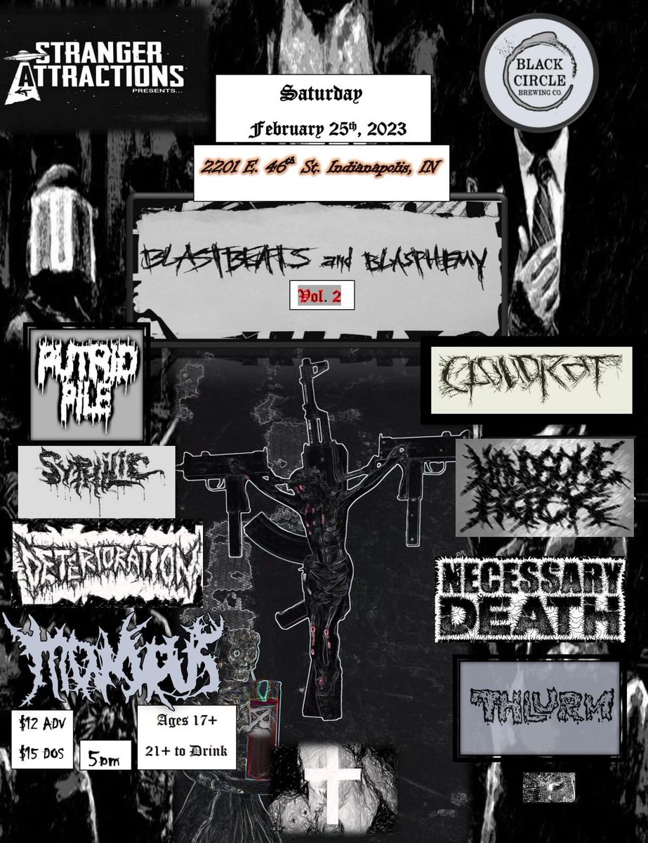 HPGrind's tweet photo. We’re live at @BlackCircleBeer this Saturday!
Get your tickets now!
https://t.co/bP5tyzR4k0
#grindcore #Indianapolis #metal #deathgrind #deathmetal #nomas #handsomeprick #putridpile #cloudrat https://t.co/yA75SvUpyu