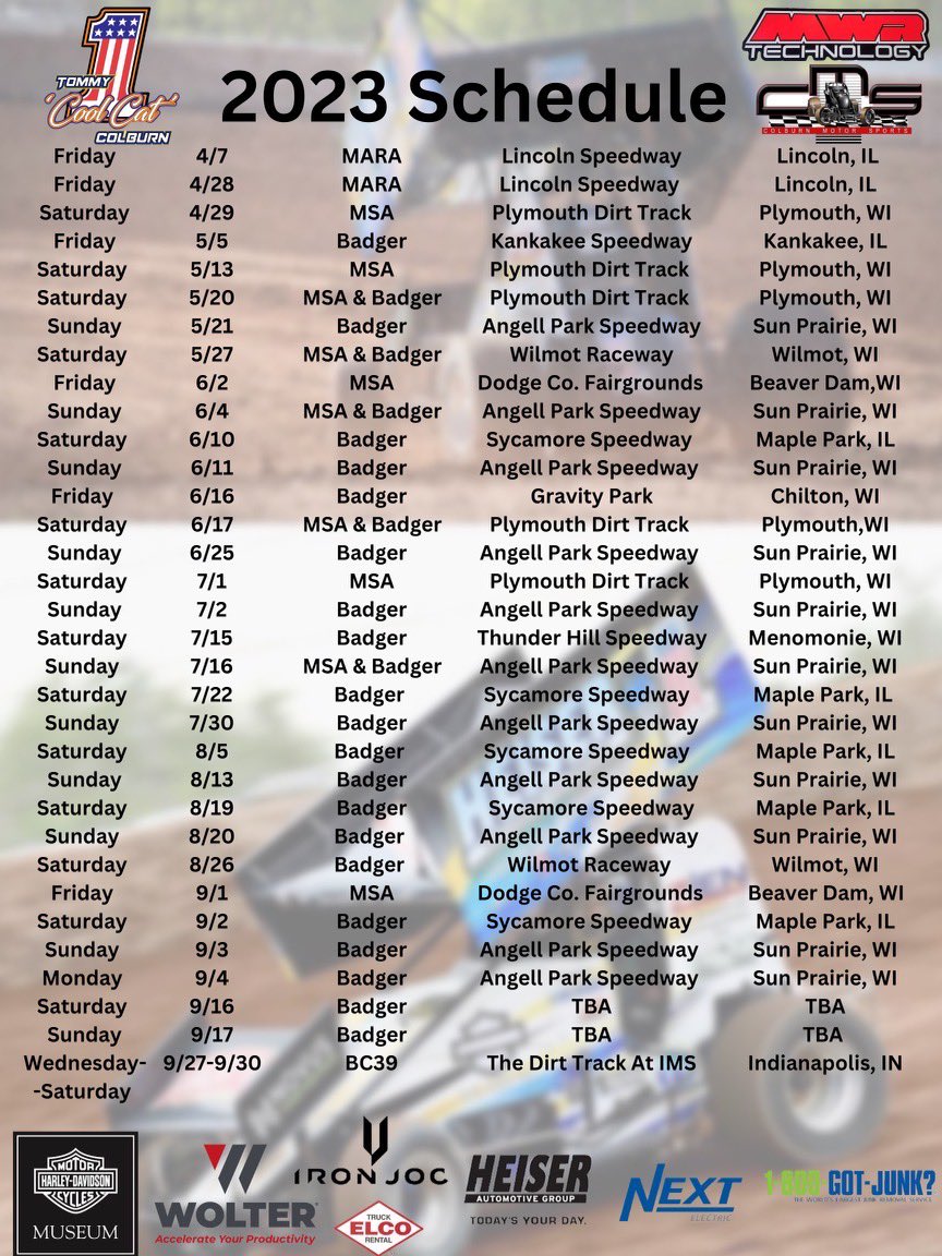 Colburn Motor Sports on Twitter "🚨SCHEDULE RELEASE🚨 Here is our 2023