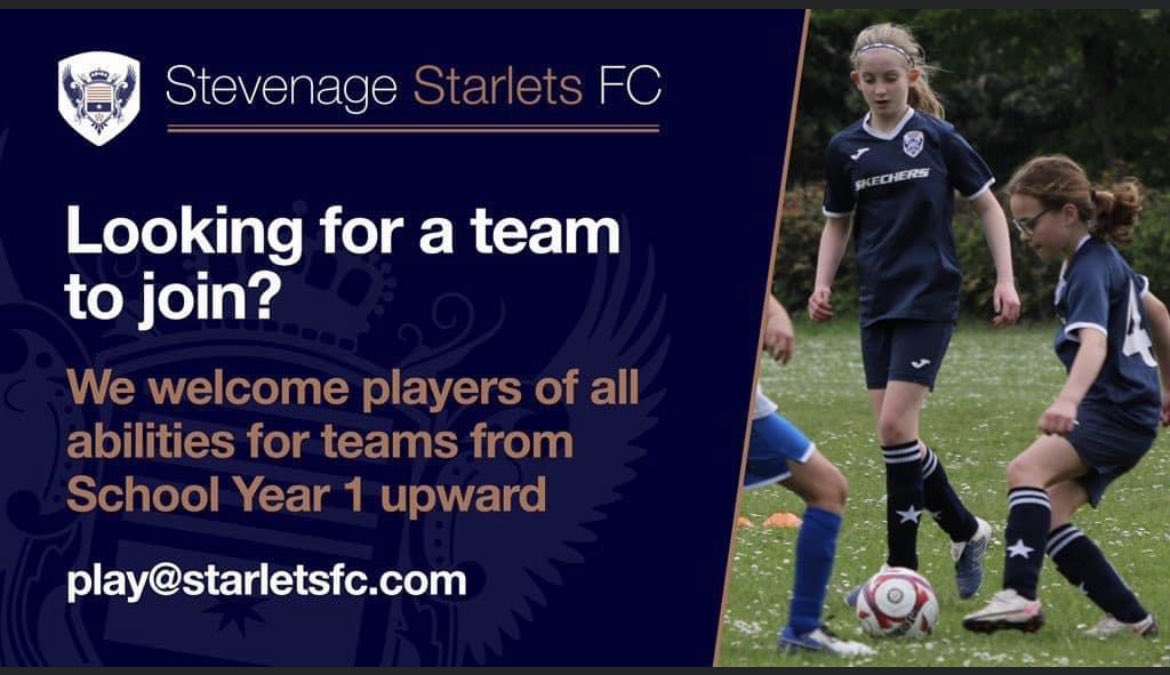 Stevenage Based girls team are looking for girls to join their u8’s team (school year 3) 
Training Thursday 
Matches Saturday 
#grassroots #grassrootsfootball #girlsinfootball #womensfootball #lioness