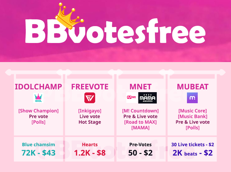 BBvotesfree's tweet photo. - Offer for last week of February - 🌼💛

📌 IDOLCHAMP
[Show Champion -Polls]
72K💙chamsim =$43

📌 MNET
[M!Countdown -Polls]
50 pre-votes =$2
200 live 🗳️

📌 MUBEAT
[MC/MB -Polls]
2K beats =$2
600 live 🎟️

✅Blue Chamsim voted until 02.28 KST
✅Payment: Paypal
✅DM for more info https://t.co/4fl3JWMaNV