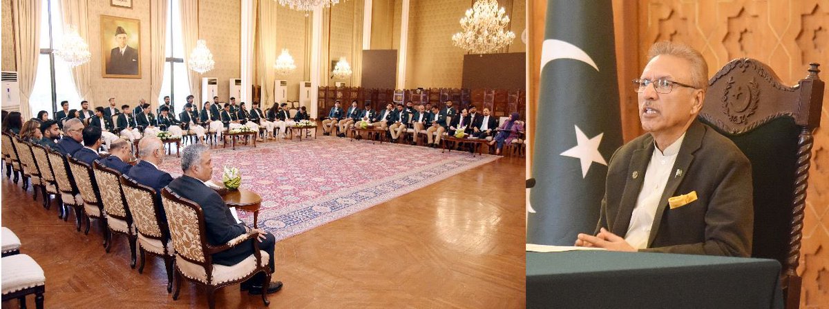 TheRealPFF's tweet photo. Both our National Football Teams accompanied by NC Chairman Haroon Malik and other NC members met with President Dr Arif Alvi at the Aiwan-e-Sadr in Islamabad! 🇵🇰

#wearepakistanfootball #dilsayfootball https://t.co/jGZsgY9vTS