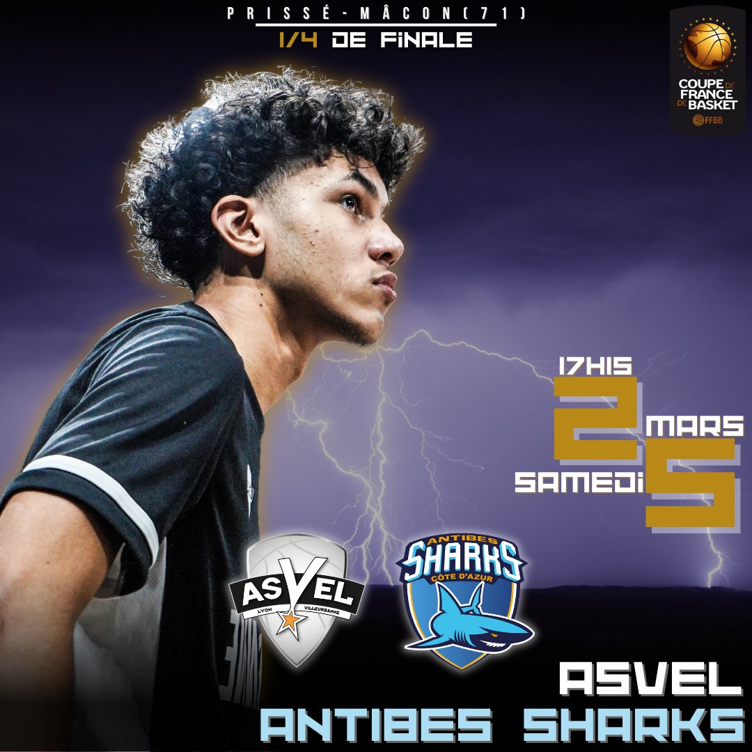 asvelbasketasso's tweet image. Nous connaissons notre adversaire pour le 1/4 de finale de Coupe de France U17 ! 
Notre équipe U17 sera opposée à Antibes Sharks encore une fois à Prissé-Mâcon le 25 Mars ! 

#TeamASVEL #U17 #cdfbasket🏆🏀