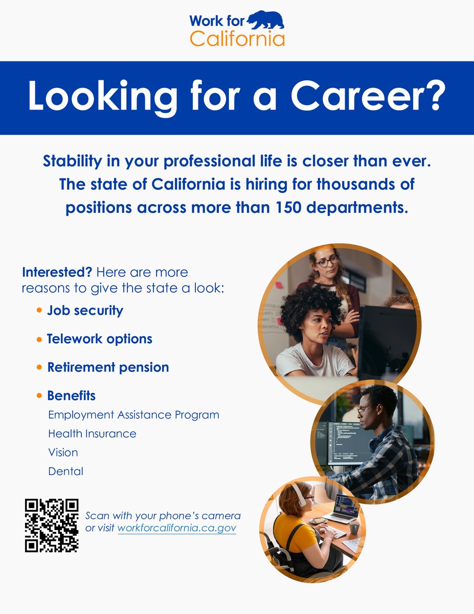 CalFTB's tweet photo. The State of California is holding a job fair this Thursday, February 23. Visit https://t.co/eGSZy3R6UF or scan the QR code for more info.
#workforcalifornia #jobfair #hiring https://t.co/uOMmaL9owJ