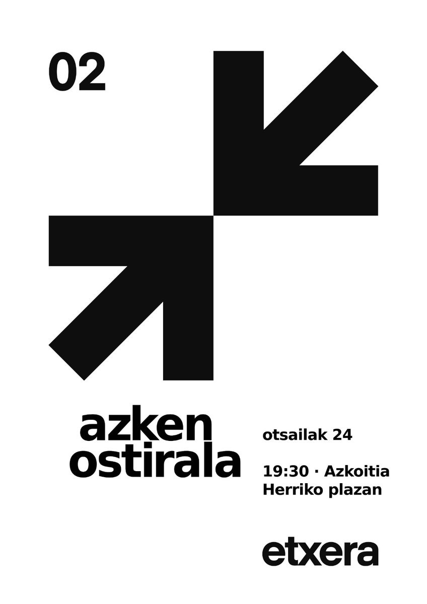 SareAzkoitia's tweet photo. Etzi, otsailak 24, arratsaldeko 19:30ean plazan azken ostiraleko elkarretaratzea egingo dugu. Bertan ikusiko gara! #EtxeraBideaGertu  #DenakEtxera https://t.co/4WGjos1TEb
