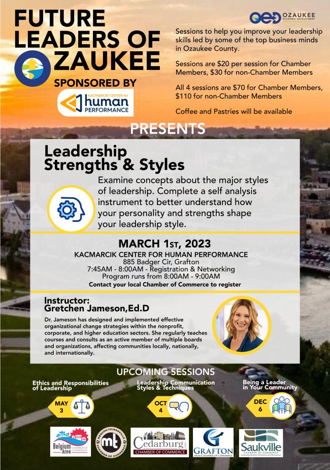 Final chance to register to attend the first Leadership Session in the Future Ozaukee Leadership Series. 
conta.cc/3ILaoIt
