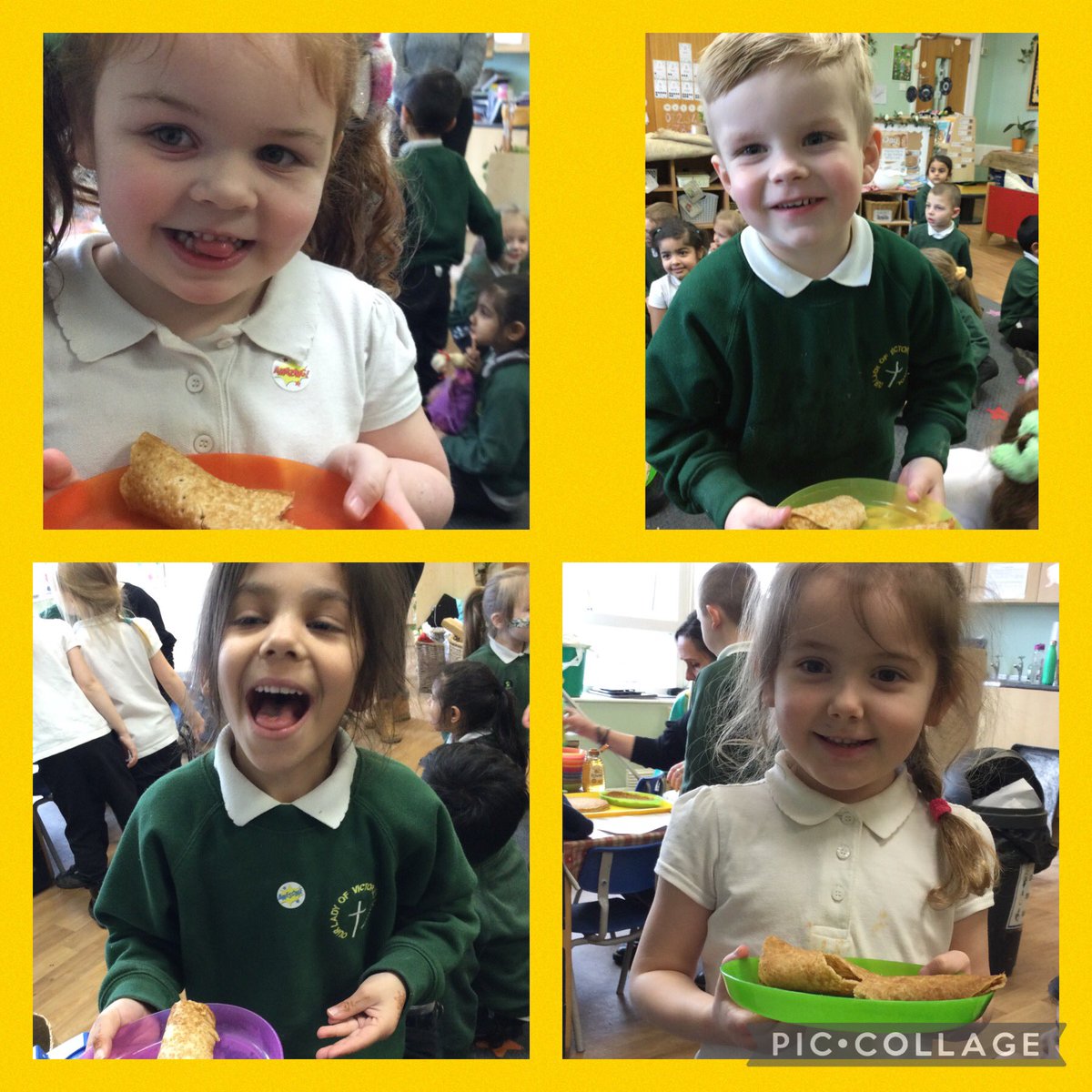 olvschool's tweet photo. Reception had a great time celebrating Shrove Tuesday yesterday. We chose our own tasty topping and tried them. We learnt what ingredients we need to make pancakes. @bcw_cat #OLVEYFS #OLVRECEPTION #OLVRE https://t.co/jfxOHqTniY