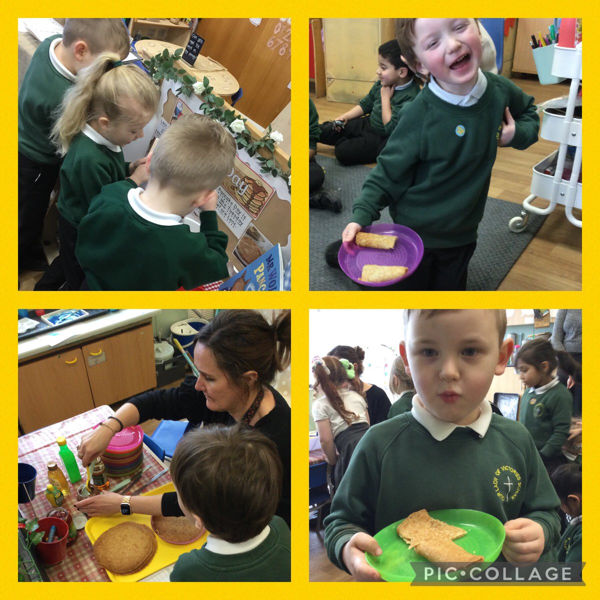 olvschool's tweet photo. Reception had a great time celebrating Shrove Tuesday yesterday. We chose our own tasty topping and tried them. We learnt what ingredients we need to make pancakes. @bcw_cat #OLVEYFS #OLVRECEPTION #OLVRE https://t.co/jfxOHqTniY
