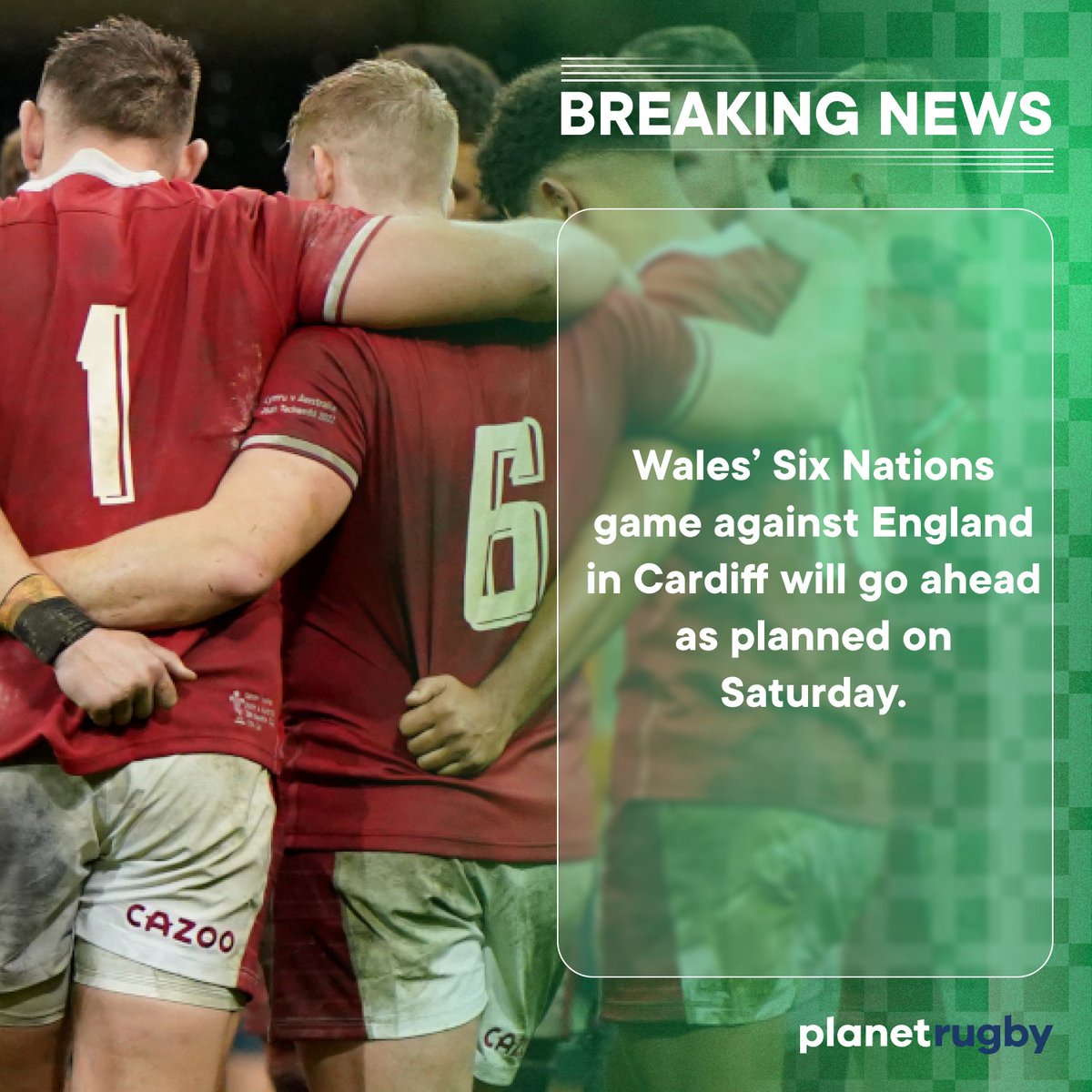 PlanetRugby's tweet photo. 🚨 Wales v England is on!

#GuinnessSixNations #WALvENG https://t.co/3nKFDbgRnF