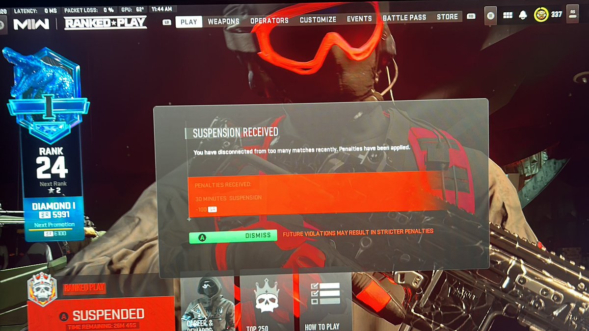 Audi_y0's tweet photo. @ATVIAssist ok now I get on and first game I get timed out again now I lose 100 SR AND 30 min ban WTFFF THAT IS UNACCEPTABLE IVE NOW LOST 200 SR THE LAST 3 games!!!! FUCKING FIX IT AND GIVE ME MY SR BACK https://t.co/vkCV3HyvYb
