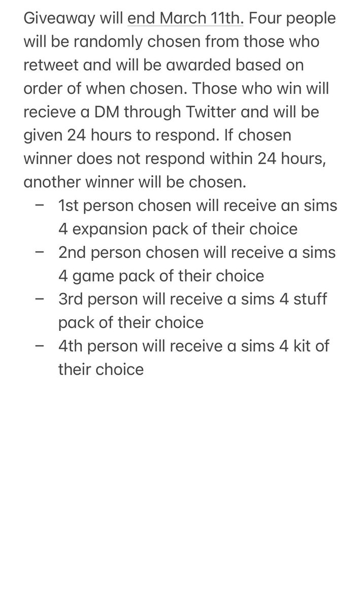 camar0niNcheese's tweet photo. Hi all! I am doing a sims giveaway to help promote my friend @icepckd’s twitch channel! All you have to do to enter is retweet this but please feel free to follow her channel on Twitch! I will list all her socials in a tweet down below. Here are the details of the giveaway: 

￼ https://t.co/Cj7vjMhrCQ