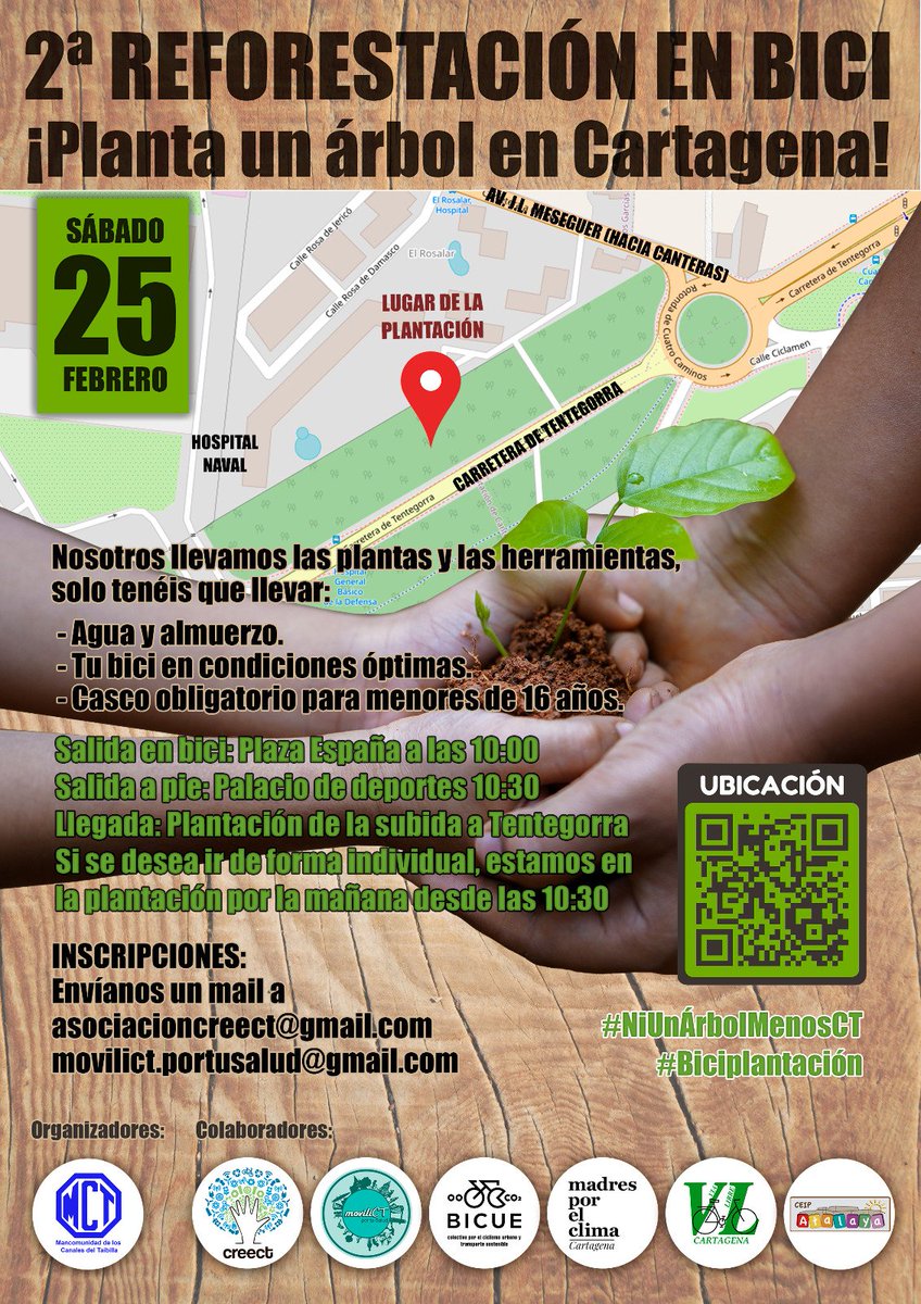 creect1's tweet photo. Sea en 🚲, 👪 ,🚶‍♂️, 🏃‍♀️, 🚌  o volando tu elección 🤣 os esperamos a tod@s este próx sábado 25F para el comienzo de nuestro 3° #Bancodesemillas  en la subida a #Tentegorra🌳
Muy agradecidos a  @CanalesTaibilla #CEIPAtalaya y colectivos d la movilidad de #CT ¡NOS VEMOS! ➕INFO 👇 https://t.co/USpQENdYNk
