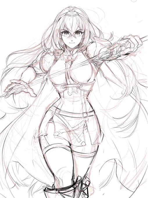 I had the immense pleasure of illustrating #Alear from #FireEmblemEngage for the character's fantastic VA- ! Thanks so much and I'm glad we could collaborate on a big shiny poster print!CHEERS and CONGRATS on an amazing role! Here are some progress shots 