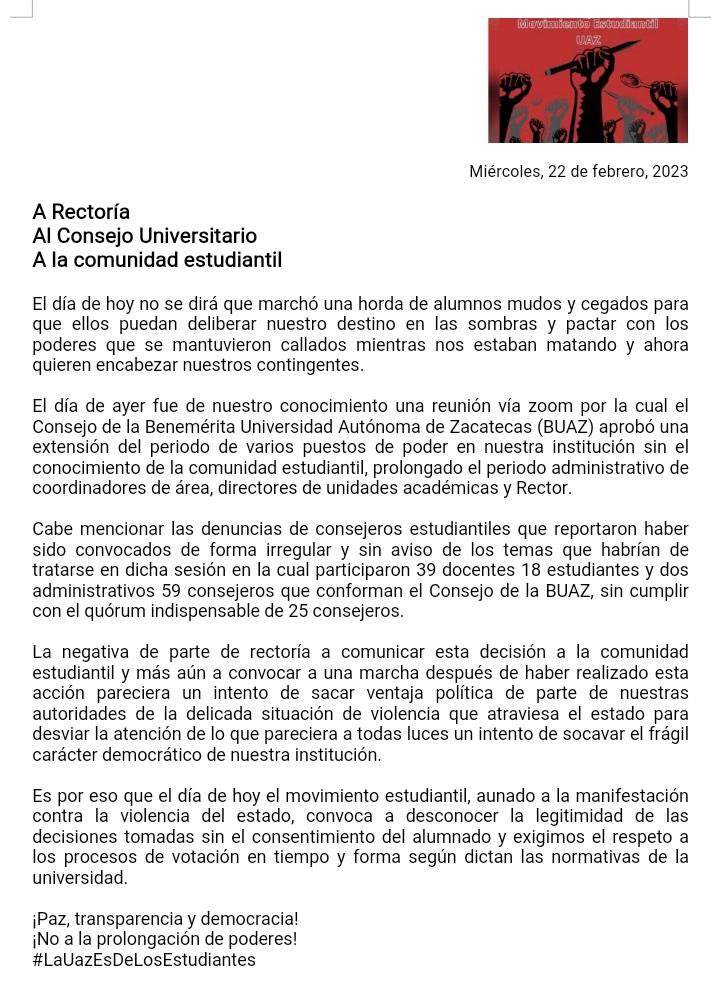 FezuUaz's tweet photo. Una postura del movimiento estudiantil https://t.co/bdFRomarVC