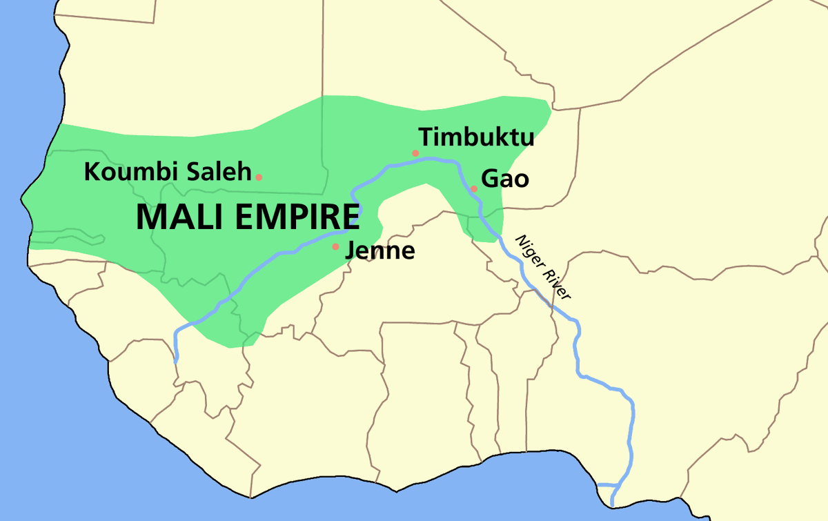 HistorySchmuck's tweet photo. Mali rose c1230CE when Mande people conquered the Niger River after Ghana's collapse. It became rich on gold and trade; its Mansa Musa is said to have been one of the richest men ever. After decline and contraction it collapse into rival chiefdoms 1672CE. #Mali #BlackHistoryMonth https://t.co/s3aeNhQ1nE
