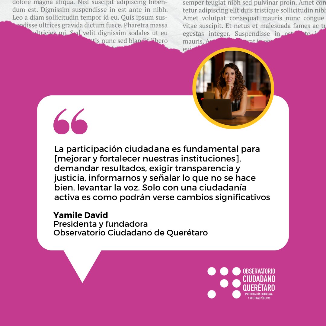 CiudadaniaOCQ's tweet photo. La Presidenta del #OCQ, @YamileDG, invita a reflexionar sobre la importancia de fortalecer nuestras instituciones y la necesidad de una #CiudadaníaActiva.

Lee su artículo en el @am_queretaro y comparte tu opinión: https://t.co/8ECeP1PGIh. ¡Juntos/as podemos marcar la diferencia! https://t.co/pJsl1LfUZL