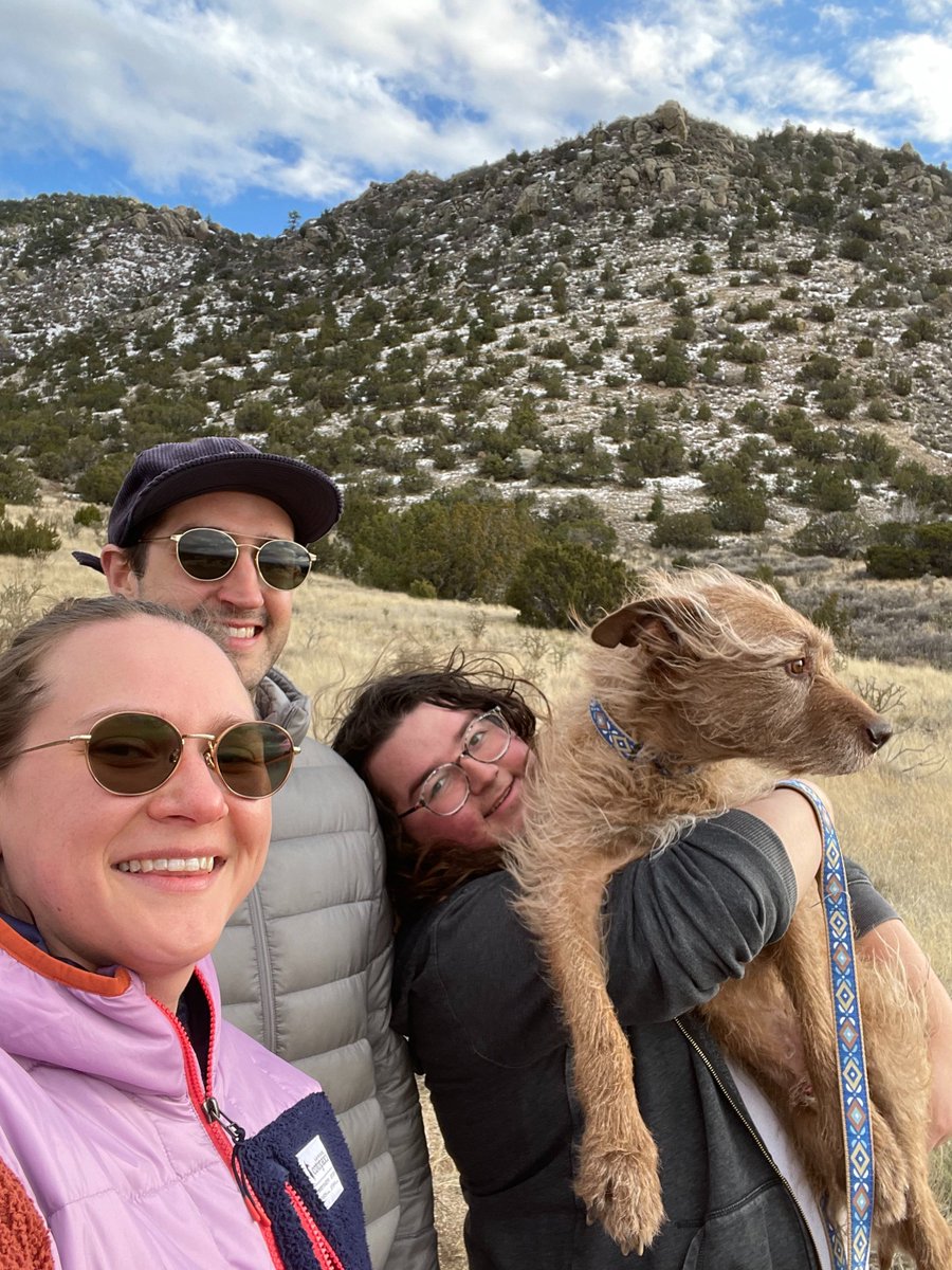 Happy place means hiking in ABQ with my husband, sister-in-law, and pup-in-law