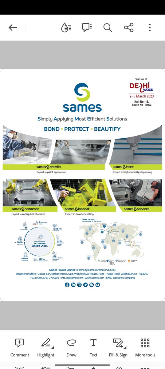 rupalikath29's tweet photo. @sames_company INDIA is glad to participate in Delhi Wood expo scheduled from 2nd March - 5th March 2023 at India Expo centre &amp; Mart , Greater Noida.
Come and visit us at Hall no 12. Booth no T1002 #Woodexpo #Delhiwood #exhibitions https://t.co/Vl1G9F1Q3b