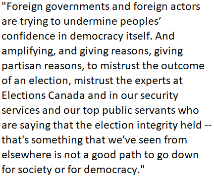 stevenchase's tweet photo. Prime Minister Justin Trudeau today says giving Canadians reasons to distrust the results of the 2021 election is playing into the hands of foreign governments. https://t.co/PzaxXmudjv