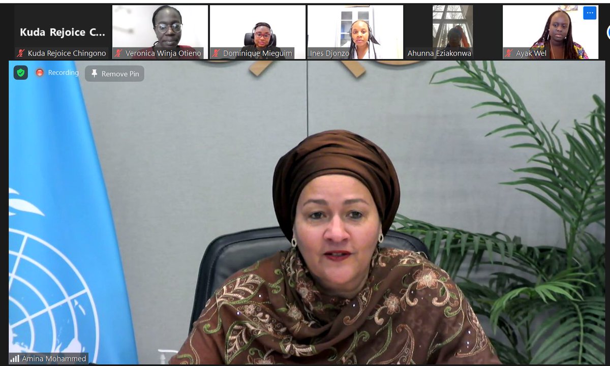 UNDPAfrica's tweet photo. The #AfYWL Fellows engaged in a virtual exchange today w/ @AminaJMohammed, UN Deputy Secretary General.

Themed "To Live &amp; Lead", the DSG offered 3⃣ tips on leadership, identity, personal growth &amp; career development for the emerging leaders. Scroll to read 👇

#AfricanWomenLead https://t.co/bRGx9I4FEk