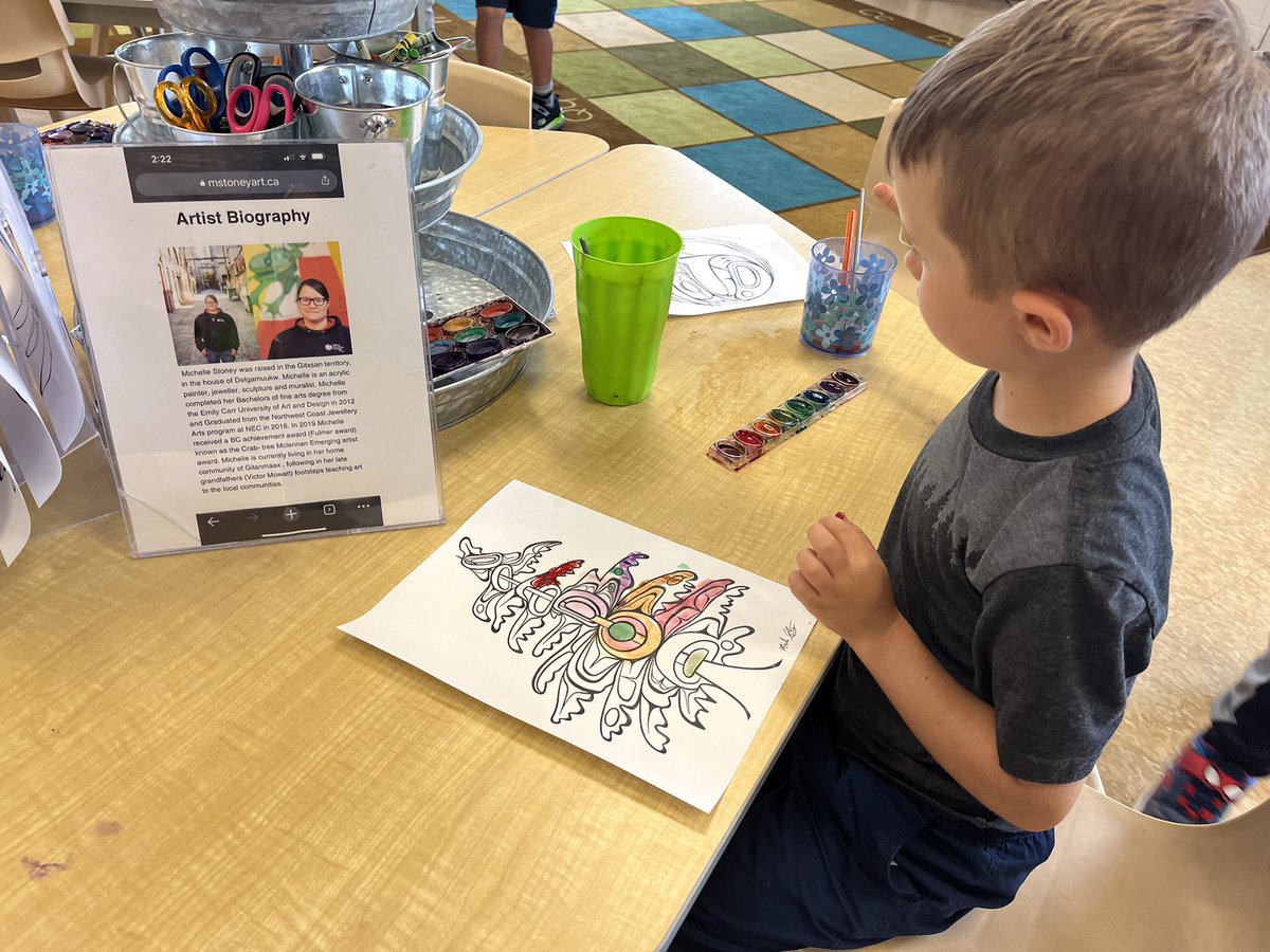 FDKAdventures's tweet photo. Each month we focus on a Canadian Indigenous Artist, learning about them and the art they create @mstoneyart shares blackline masters for students to use different mediums with, we chose watercolours @TLDSB_EY @TLDSB_arts #indigenousartist #tldsbkteach #tldsbklearns https://t.co/tqwoiqhdIL