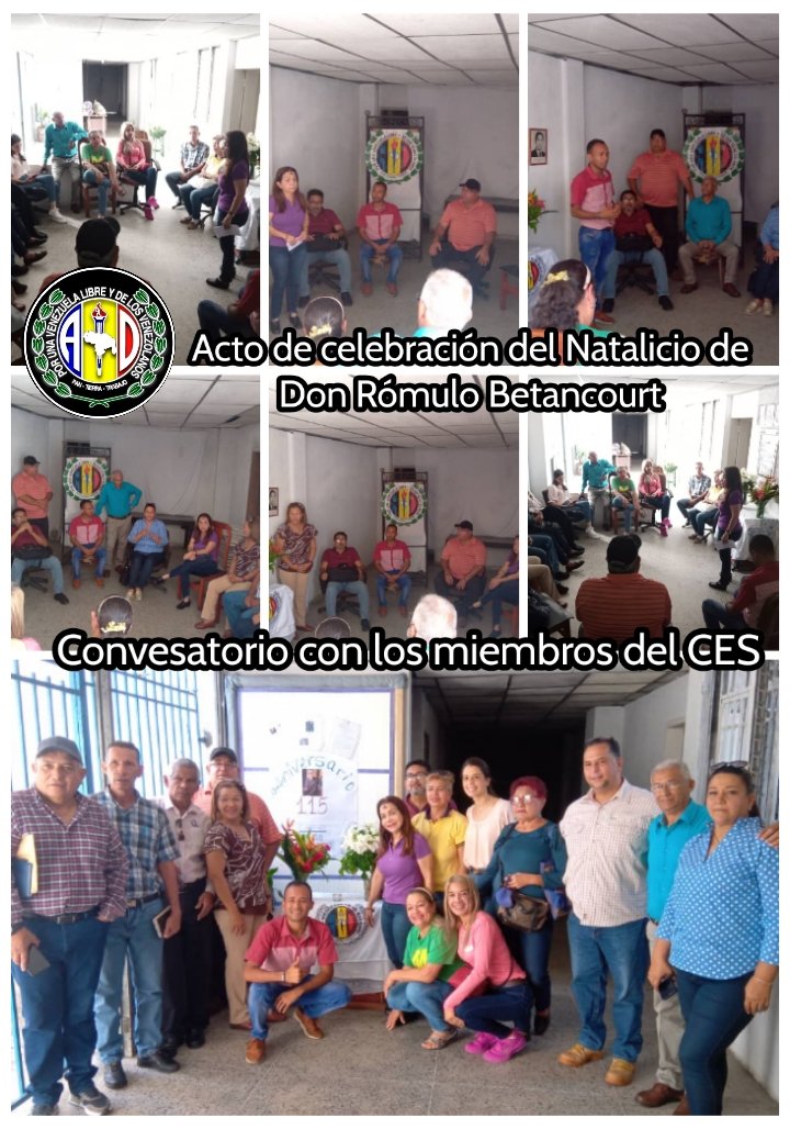 Mvto1roDeMayo's tweet photo. #22Feb23 En la programación de la Sec de Cultura del CES @ADemocratica #Monagas, dirigida por la Prof María Correa, se realizó un conversatorio en la casa del partido con los miembros del CES y nuestra Sec Gral @sandraalfaro por los 115 años del natalicio de Don Rómulo Betancourt https://t.co/yrMbsEOgyw