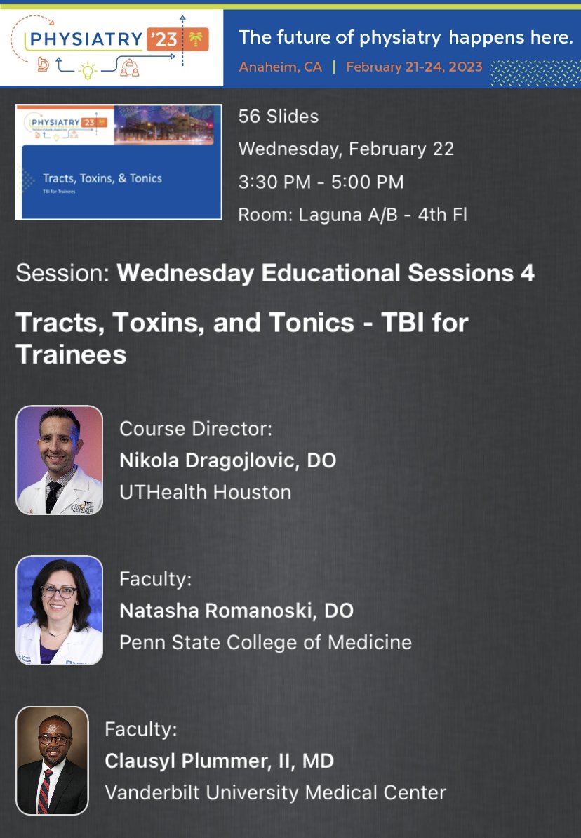 CJPHealth's tweet photo. Want the 411 on all things brain injury? Come join us at 3:30 pm today here at @AAPhysiatrists #BrainInjury #physiatry #MedEd @vumcpmr https://t.co/SmLOaV75AU