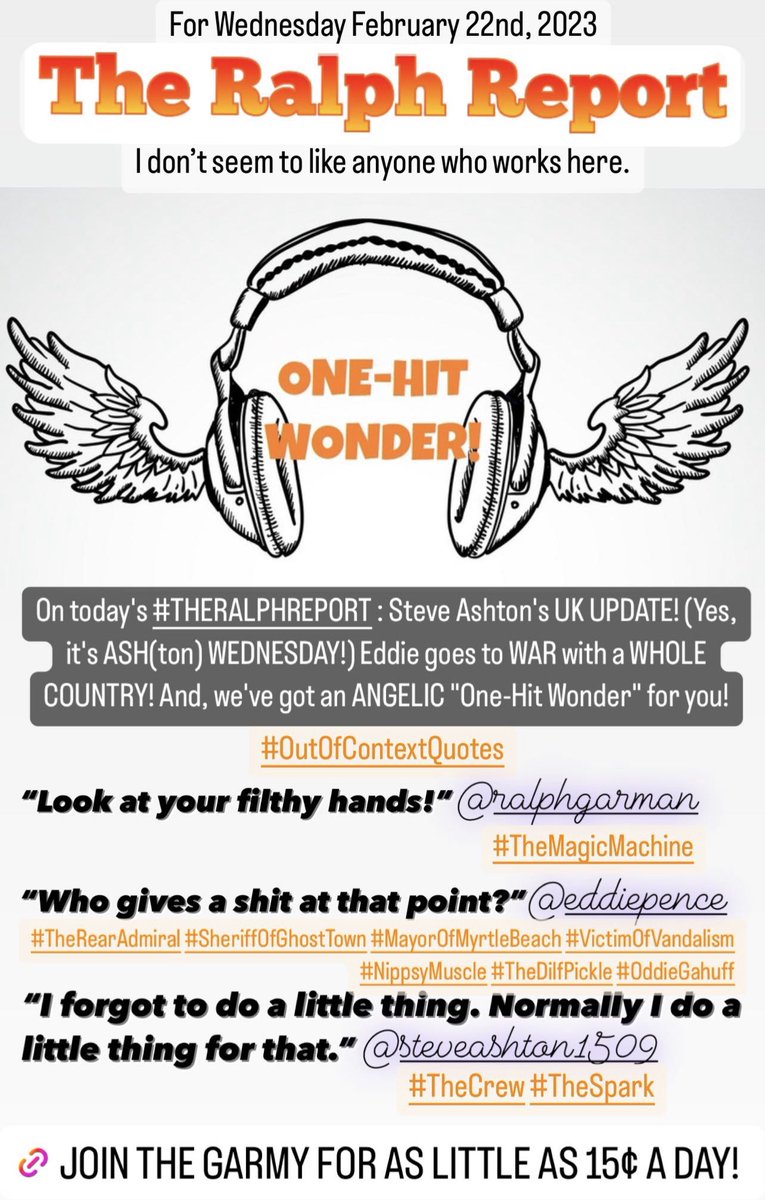 TRRFanPage's tweet photo. Subscribe to #TheRalphReport on @Patreon at https://t.co/kDOhJw7yYH. You won’t regret sticking @RalphGarman & @eddiepence in your ear holes Mon-Fri. For as little as 15 cents a day! Today with the #UKUpdate from @steveashton! #TheSpark #Garmy #OneHitWonderWednesday #NewEpisode https://t.co/yTjFnan8hm