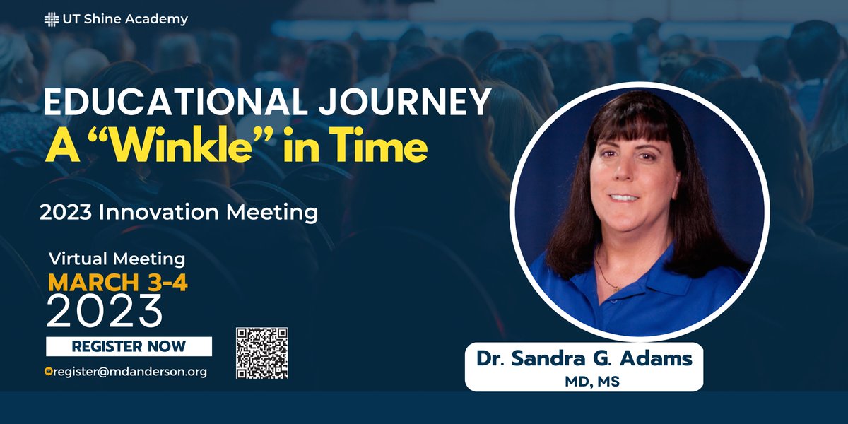 The UT Shine Academy (@utshineacademy) on Twitter photo Meet our plenary speaker: Dr. Sandra Adams, MD
Professor and a Pulmonologist and Critical Care Physician <a href="/UTHealthSA/">UT Health San Antonio</a>.
Join us for the 2023 Innovation conference,
Register here:
mdanderson.cloud-cme.com/2023Innovation…
#Innovation #Healthscience #virtual_meeting
#Education Meet our plenary speaker: Dr. Sandra Adams, MD
Professor and a Pulmonologist and Critical Care Physician <a href="/UTHealthSA/">UT Health San Antonio</a>.
Join us for the 2023 Innovation conference,
Register here:
mdanderson.cloud-cme.com/2023Innovation…
#Innovation #Healthscience #virtual_meeting
#Education