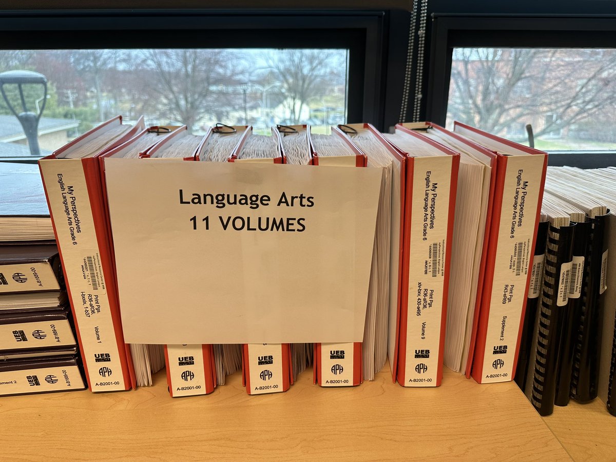 writeofpeace's tweet image. Had a great Monarch meeting @msb1853 today- impactful display of one semester of braille books - for one student. In the future that student will have all those volumes on a Monarch instead.