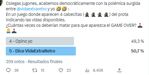 Roolandoo's tweet photo. Encuesta concluida y CASI empate técnico (5 votos de diferencia en un total de 359) 😱 Está claro que, con esta igualdad, todos tenemos razón o ninguno 🤣. Pero como soy un tío de palabra: Mi próximo juego #EXOTICAL llevará la vida "fantasma" de Mr. @vidaextraretro 😉 https://t.co/A82Y2HtM1I