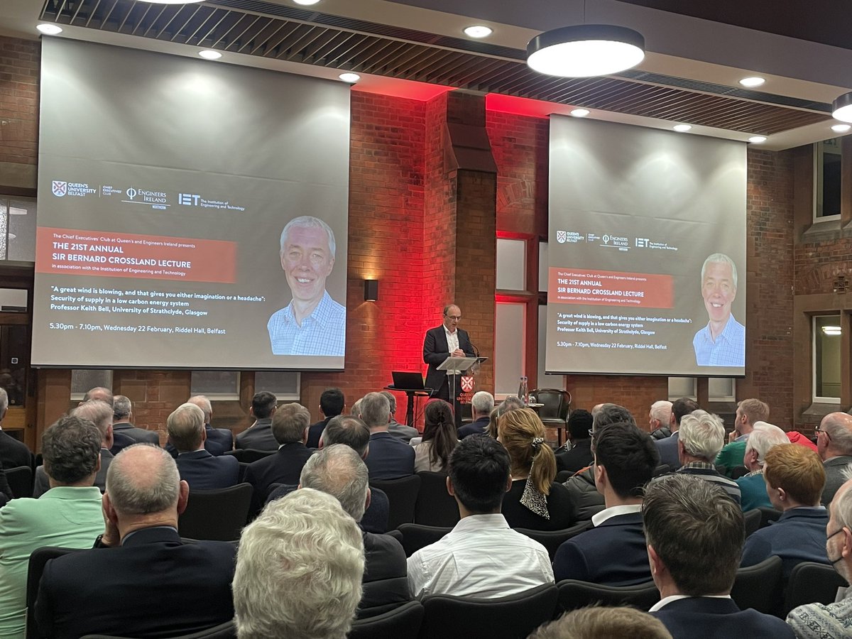 Once again <a href="/QUBelfast/">Queen's University Belfast 🎓</a> Riddell Hall is full to capacity for the Sir Bernard Crossland lecture - examining how we secure a low carbon energy system. <a href="/IETNI/">IET Northern Ireland</a> <a href="/QUBEngagement/">QUB Strategic Engagement</a>