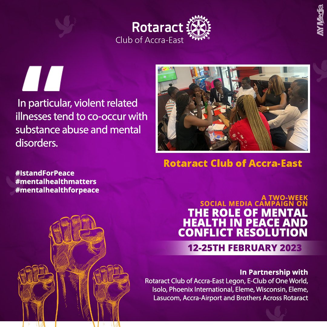 rocaccraeast's tweet photo. IN PARTICULAR VIOLENT RELATED ILLNESSES TEND TO CO-OCCUR WITH SUBSTANCE ABUSE AND MENTAL DISORDERS

#IstandForPeace
#Mentalhealthmatters
#Mentalhealthforpeace https://t.co/O4hV0Wj6fT