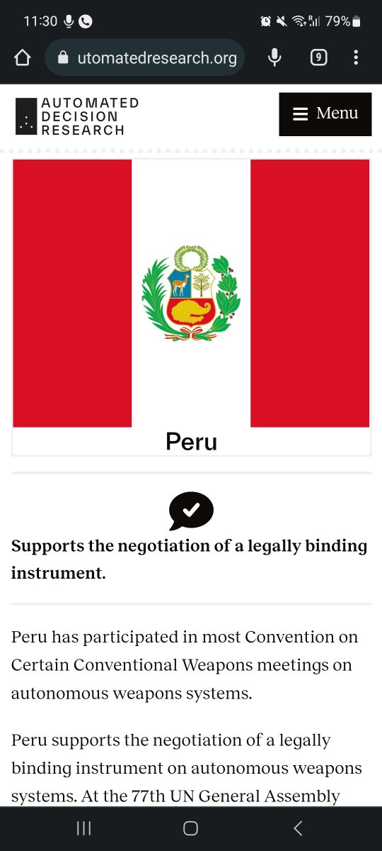 Peru_desarme's tweet image. Interesante presentación de @AutomatedDR, herramienta que monitorea sobre la postura de los países en torno a la necesidad de tener un instrumento legalmente vinculante que asegure el control humano significativo de las armas autónomas. 
#StopKillerRobots 
#CostaRica