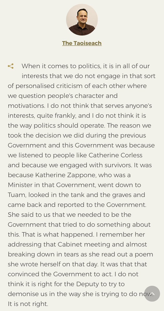 And then we got further information that I had not heard before - that former Minister K Zappone ‘looked into the tank’ in Tuam.  It is true KZ visited abd walked the site on a number of occasions but I don’t rem hearing she looked in the tank?  Perhaps someone will explain 3/3