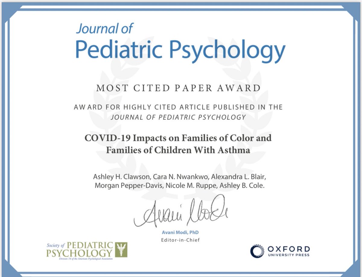 Center for Pediatric Psychology (@osupedspsych) on Twitter photo The Center for Pediatric Psychology has some exciting news to announce! 🚨🥳
Our team's article titled, “COVID-19 Impacts on Families of Color and Families of Children With Asthma,” co-authored by: <a href="/dr_a_clawson/">Ashley H. Clawson, PhD</a>, <a href="/caranwankwo/">Cara Nwankwo, M.S. she|her</a>, <a href="/alex_l_blair/">Alex Blair</a>, <a href="/MorganSDavis_/">Morgan Pepper-Davis</a>, @ruppe_nicole, and The Center for Pediatric Psychology has some exciting news to announce! 🚨🥳
Our team's article titled, “COVID-19 Impacts on Families of Color and Families of Children With Asthma,” co-authored by: <a href="/dr_a_clawson/">Ashley H. Clawson, PhD</a>, <a href="/caranwankwo/">Cara Nwankwo, M.S. she|her</a>, <a href="/alex_l_blair/">Alex Blair</a>, <a href="/MorganSDavis_/">Morgan Pepper-Davis</a>, @ruppe_nicole, and