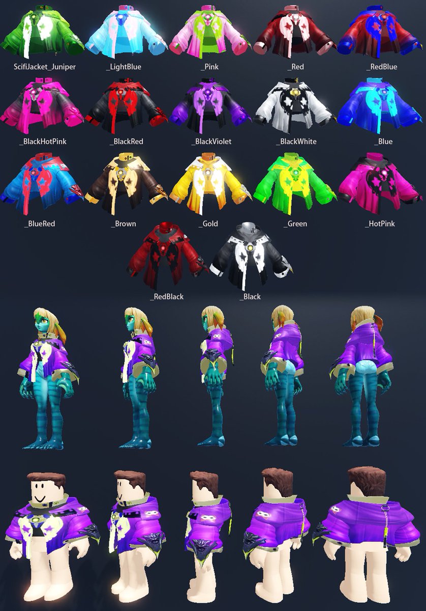 Back from vacay and dropped a new sci-fi cyberpunk meets wizard style jacket in a lot of different color combos so hopefully no one feels left out 😁
roblox.com/catalog?Keywor…

#ROBLOX #RobloxUGC #robloxclothing #UGCcreator <a href="/Roblox/">Roblox</a>