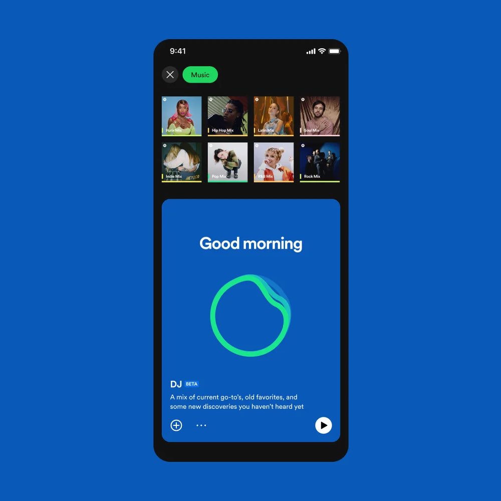 PopBase's tweet image. Spotify announces new AI DJ called ‘X.’ 

It will be able to choose what to play next based on a personalized algorithm alongside commentary around the tracks and artists.