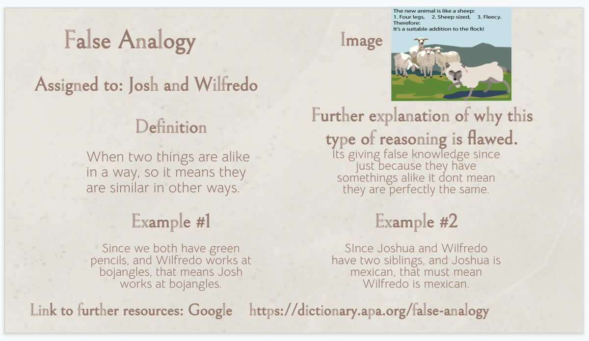 LamTeachTings's tweet photo. I may be at the #OneChathamReads PD, but I left with my @JMHSJets 3rd Block with an assignment on logical fallacies. These #CreativeCommunicators will find out more about one specific type of fallacy and teach when it occurs to the rest of the class. #CCSASIS #CCSDigitalLearning https://t.co/vT0EDo9lO9