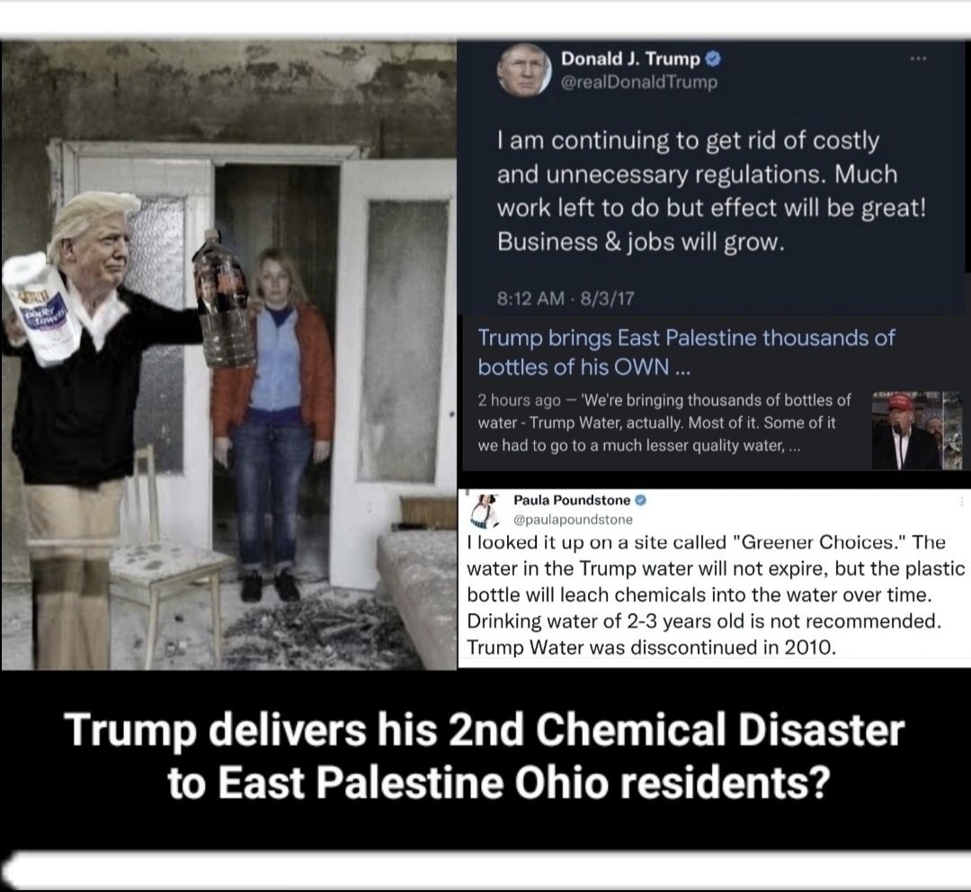 Thank goodness #DementiaJoe isn't trying to poison the residents of #EastPalestineOhio like #Trump is trying to do for the SECOND time with #TrumpWater 
#OhioChemicalDisaster2 
#TrumpsPoisonWater 
#TrumpisaNationalDisgrace #TrumpIsAFailure #TrumpIsALaughingStock