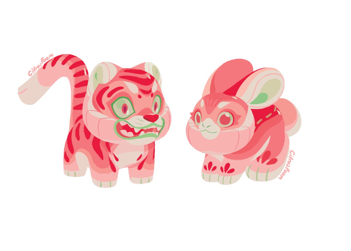 「Hariko-inspired tiger and bun stickers t」|Jestenia🌱のイラスト