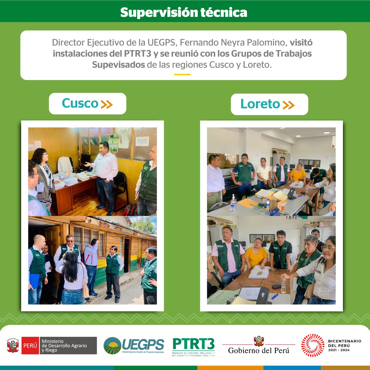 Uegps_Midagri's tweet photo. #UEGPSInforma | Supervisión técnica del Director Ejecutivo de la UEGPS, Fernando Neyra, en las regiones de Cusco y Loreto. https://t.co/UovMrIa4dF