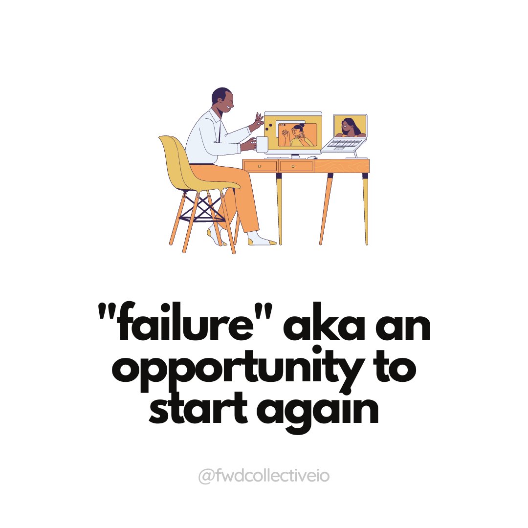fwdcollectiveio's tweet photo. "Failure" aka an opportunity to start again

It happens. We all fail. And it's important to take a beat to mourn "what could have been" — and to process those feelings. BUT the MOST important step, see the blessing in the opportunity to start again.

#letsgo 
#MoveFWD 
🙌🏿🙌🏻🙌 https://t.co/b5ha1SAqUc