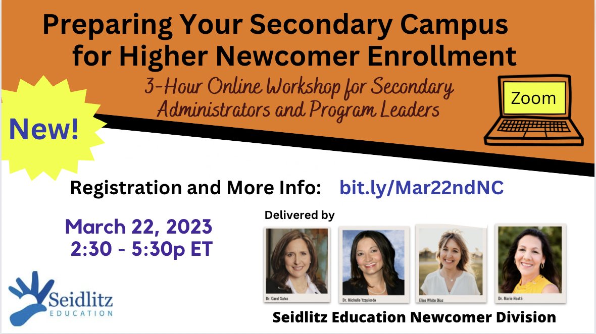 Register &amp; More info:  bit.ly/Mar22ndNC
Program Leaders: 📣 Are ur secondary campuses seeing rising⬆️ numbers of new arrival Ss?  Our #NewcomerDivision has so much to share as u prepare 4 next school &amp; the rest of this one.
Register before it sells out!
#SLIFE #MLs #ELLs